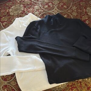 American Eagle Classic Mock Turtleneck Long Sleeve - black & white